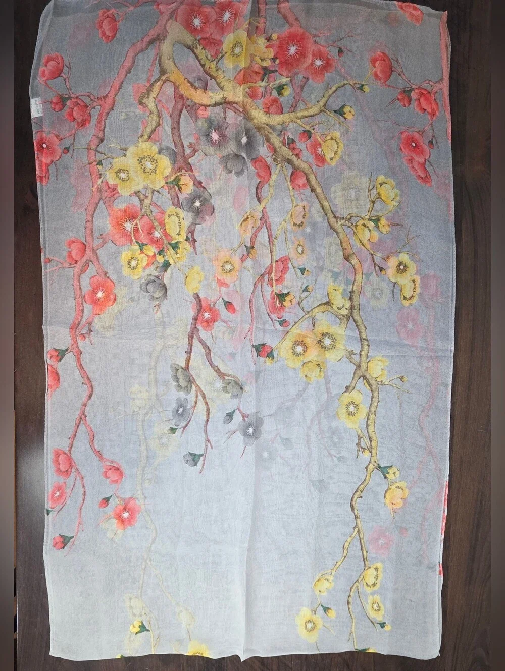 Pink Cherry Blossom Yellow Floral Lightweight Scarf Chiffon Shawl Wrap 63
